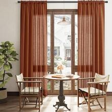 Terracotta Linen Semi Sheer Curtains 63 Inch Length For Living Bedroom 2 Panels Rod Pocket Light Filetring Privacy Linen Blend Cotton Textured Rustic Farmhouse Decor Drapes For Dining Room, W52xL63,52inchWx63inchL(Packof2),Terracotta - 紅陶 - 查看 8
