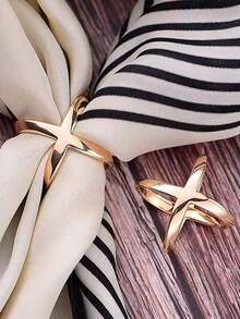 1pc Women Geometric Design Casual Scarf Ring For Daily Life Brooch - Gold - 查看 1