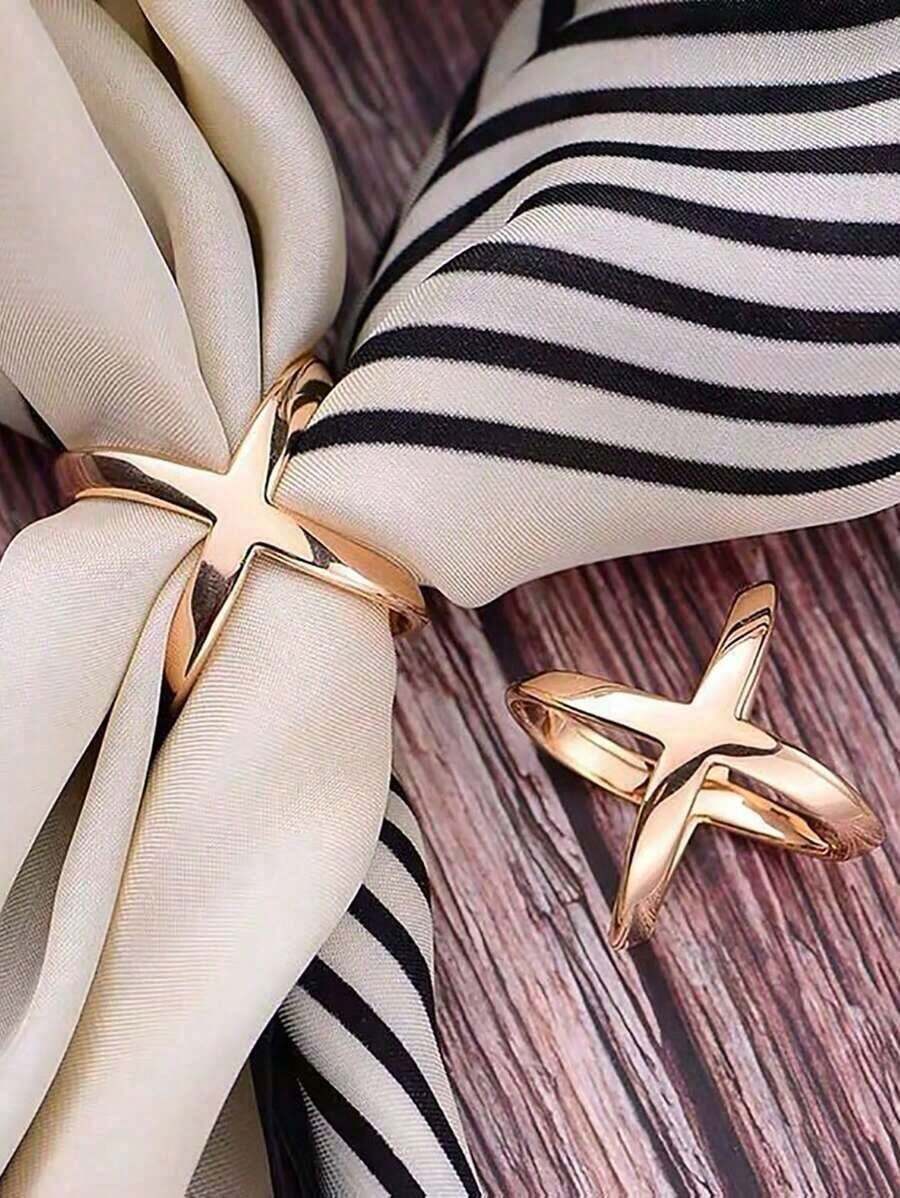 1pc Women Geometric Design Casual Scarf Ring For Daily Life Brooch - Gold - 查看 1