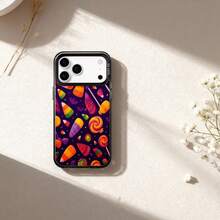 Adorable Phone Case Featuring a Candy Corn And Lollipop Design, Perfect for Halloween. It Comes in Purple And Is Compatible with for  Models 17, 17 Pro, 17 Air, 17 Pro Max, As Well As 16, 15, 14, 13, 12 Pro, Pro Max, Plus, And Models S22, S23 - Negro - Ver 4