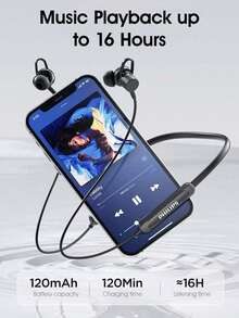 Tai nghe Bluetooth thể thao đeo cổ mới của Philips, Chống ồn, Không dây, Tuổi thọ pin dài, TAN1120 - màu đen - Xem 8