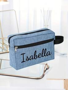 1pc Personalized Toiletry Bag, Customizable Name, Foldable Lightweight Travel Makeup Bag For Men, Made Of Polyester, With Top Handle And High-Quality Zipper, Ideal For Basic Grooming And Shaving Essentials, Long-Lasting, Travel Essential Storage Bag, Great Gift For Her, Girlfriend, Boyfriend, Friends ,Holiday Essential - Multicolor - View 9