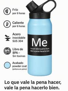 Botella térmica de acero inoxidable 950 ml. PYA-12 con tapa deportiva giratoria, doble pared aislante, mantiene bebidas frías y calientes 6 horas, diseños antiderrames, libre de BPA, ideal para oficina, gimnasio, viajes y uso diario - Azul - Ver 7