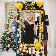 1件生日派对拍照道具，可爱相框，带礼物和星星气球图案，拍照横幅，拍照配件 - 彩色 - 查看 3