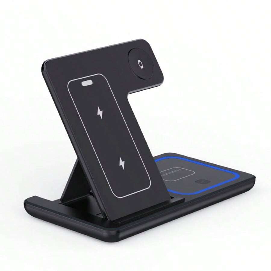 3-In-1 Foldable Wireless Charging Station, Compatible With IPhone 15, 14, 13, 12, 11/Pro/Max/Mini/Plus, 3/2/Pro And 1-9 Series, Magnetic USB Charging Base With LED Indicator Light, Black, Apple Charging Station | Modern Charging Station | Minimalist Charging Pad, Suitable For Office, Dorm And Home Office Dorm Home Wireless Charger, Phone Charger