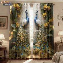 2pcs Lifelike Peacock Pattern Blackout Curtains, With Golden Metallic Flower Decor, Suitable For Living Room, Kitchen, Thermal Insulated Washable Curtain Set - Ideal For Living Room, Bedroom Home Decor, Sunshade - 2139+DKCL - View 8