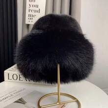 Elegant White Knitted Hat For Women In Winter, Soft And Fluffy Fleece, Made Of Polyester, Simple Design, Versatile, Elastic Fit, Suitable For Matching Clothes, Photo Shoots, Outdoor Sports, Party Outfits, And More. - Black - View 2