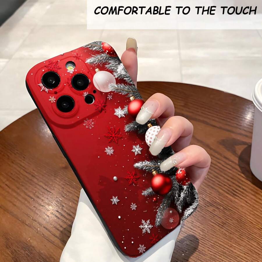 1PC Phone Case ,  Christmas Tree Ornaments Snowflakes , Stylish Phone Case, Phone Decoration, All-around Lens Protection, Creative Small Gift, Funny Gift for Boys and Girls - ブラック - チェックする 1