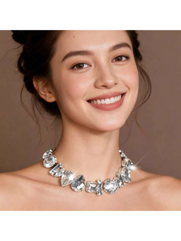 1pc Fashionable Glass Necklace For Women, Exaggerated Party Accessories