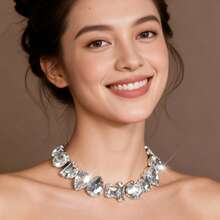 1 Vòng Cổ Thủy Tinh Thời Trang Cho Nữ, Phụ Kiện Dự Tiệc Phóng Đại - Bạc - Xem 12