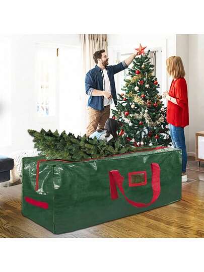 1pc Christmas Tree Storage Bag - Thickened Type Large Organization And Storage Bag, Fits Up To 7.5/9Ft Tall Holiday Artificial Disassembled Trees With Durable Reinforced Handles Dual Zipper - Waterproof Material Protects From Dust, Moisture & Insect