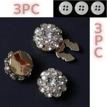 3 Pcs Rhinestone Button Covers, Cufflinks For Women, Crystal Button Detachable Clip On Button Covers Shirt Sleeve Button For Women Blouses Sparkly Button Covers For Clothing Decorative