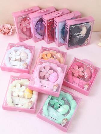 Set de 5 piezas: Diadema, muñequera y pinza de pelo con flor grande para niñas, en caja de regalo. Conjunto de accesorios para el cabello, empaque de caja de regalo exquisita, adecuado para fiestas, Navidad, San Valentín, Año Nuevo y uso diario. Conjunto combinado para limpieza diaria, SPA, yoga, maquillaje, limpieza facial, aplicable a accesorios de mujer y juego de herramientas para peinado.