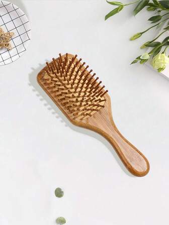 1把天然竹制方形/椭圆形按摩气垫梳，中号，桨式梳，男女通用，适用于各种发质，包括浓密/稀疏/卷曲/干燥发质，适合所有发型，按摩头皮，防静电，轻松梳理头发。