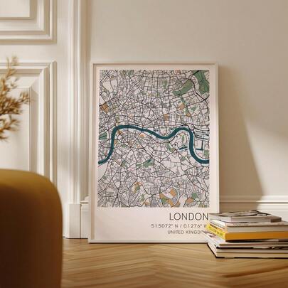 1 pieza Impresión de arte del mapa de Londres sin marco, póster de mapa de ciudad minimalista, arte de pared de estilo vintage de Londres, impresión de ciudad urbana para la sala de estar, decoración con tema británico, regalo para amantes de los viajes, artículos esenciales para dormitorio, decoración de vuelta a la escuela