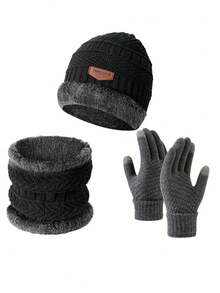 3件套冬季针织帽、围巾和手套套装，保暖围巾，触屏手套，保暖内衬，无檐帽，户外滑雪套装 - 彩色 - 查看 2