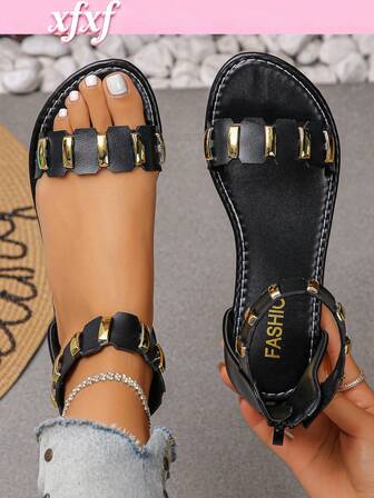 A Pair Of Retro, Stylish, And Casual Geometric Metal Sandals For Women, Perfect For Daily Commuting, Shopping, And More. They Are Also Ideal For Vacations And Make A Great Gift Exchange Option For Friends Or Family.