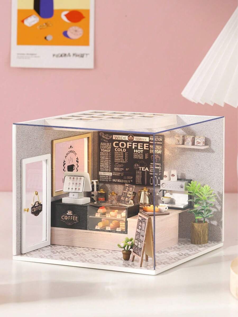 迷你木质3D拼图,带防尘罩,DIY手工模型,卧室装饰工艺品,适合作为14岁以上青少年和成人的生日礼物 - 彩色 - 查看 1