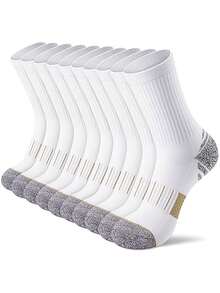 5 Paar Sport Crew Socken für Herren & Damen, atmungsaktive gepolsterte Socken bis zur Mitte des Waden, feuchtigkeitsableitende Anti-Blasen Socken für Laufen/Gym/Training - Schwarz und Weiss - Übersicht 11