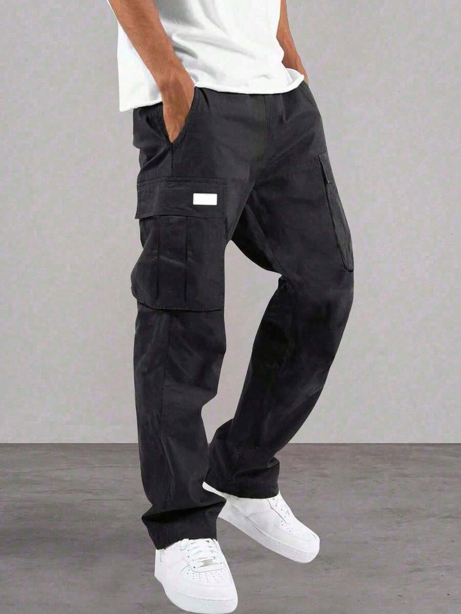 1pc Tween Boys' Solid Color Casual Versatile Straight Leg Cargo Pants, Suitable For Commuting, School, Daily Casual, Travel, Sports, Spring/Summer/Autumn/Winter - Black - View 1