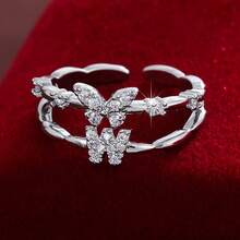 1pc Letter Design Cubic Zirconia Inlaid Adjustable Open Ring For Women - Multicolor - View 48