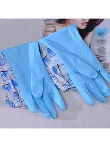 2pcs Long Cuff Waterproof Rubber Gloves, Warm Lining, For Household Cleaning, Dishwashing, Laundry - Multicolor - View 3