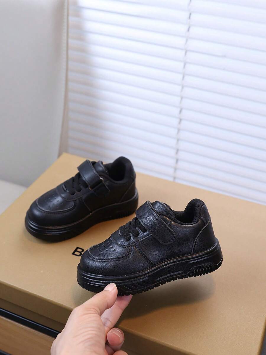 1双儿童休闲运动鞋，秋季新款女童软底白色鞋，幼儿时尚防滑魔术贴平底鞋，女童日常户外运动鞋 - 黑色 - 查看 1