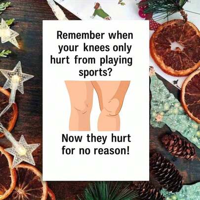 1pc Casual Joint Pain Greeting Card With Envelope - "Knee Pain: Then Vs Now" Design, Holiday Decor Scene With Pine & Ornaments, Perfect For Adult Friends & Peers, Ideal For New Year & Daily Gifting, Relatable Greeting Card|Joint Humor Card|Paper Greeting Card, Casual Humor Accessories