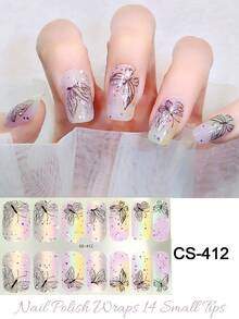 步入便捷世界！一包14片中号人造自然指甲贴纸，闪亮天空美甲贴纸，轻松变换你的美甲风格 - 彩色 - 查看 7