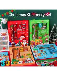 6pcs Christmas Blister Card Set - Includes 1 Ruler, 2 Pencils, 1 Eraser, 1 Pencil Sharpener, 1 Notepad, Pencil Set Can Be Used As Activity Prizes, Christmas Stationery Gifts