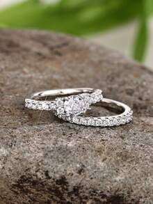 2 Pcs/Set Fashion Cubic Zirconia Ring For Women For Wedding Engagement Anniversary Party Jewelry Valentine's Day Gift - 1# - View 5