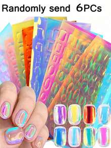 6pcs Transparent Aurora Ice Cube Nail Stickers - 3D Glass Paper Holographic Ice Cube Phone Transfer Stickers Nail Glitter - Self-Adhesive Rainbow Reflective Korean Style Nail Foil Stickers For Nail Art Decoration - Multicolor - View 14