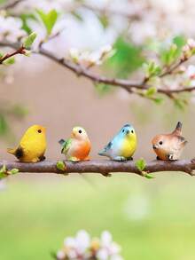 4pcs Hand-Painted Resin Bird Statue Set, Realistic Animal Miniature Landscape Accessories, Suitable For Bonsai, Rockery, Moss And Jars, Cartoon Gardening Decoration, Suitable For Indoor And Outdoor, Garden, Courtyard, Lawn Decoration, Room Desktop Entertainment Small Decorations, No Power Supply Required - Multicolor - View 2