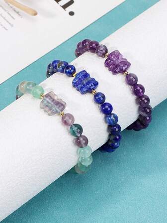 1 pieza Pulsera de piedra natural cristal de libélula, curación Reiki, amatista, cristal blanco, pulsera elástica de piedras preciosas H805