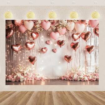 100% Polyester Valentine's Day Backdrop, Classic Style With Romantic Love And Rose Petal Design, Suitable For Photography, Portrait, Cake Table, Studio Props, Home Celebration, Holiday Photography