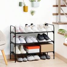 New Shoe Rack 3 Tier Non-Woven Fabric Portable Shoe Shelf Space Saving Shoe Organizer For Closet Up To 12-16 Pairs Shoe Storage For Entryway Bedroom Black HSRF03BK - 3Tier - View 8