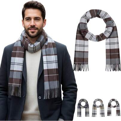 EstiloBufanda Hombre, Bufandas Para Hombre A Cuadros, Bufandas TéRmicas De Invierno, Perfecto Para OtoñO, Invierno, Clima FríO Y Regalos De Navidad (30 X 180 CM Con Borlas)VersióN Mejorada