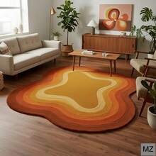 1pc Asymmetrical Shaped Ombre Orange-Yellow Artistic Carpet, With Warm-Toned Gradient Curved Layered Texture, Soft Style And Artistic, Fitting Wabi-Sabi And Light Retro Home Aesthetics - Multicolor - View 2
