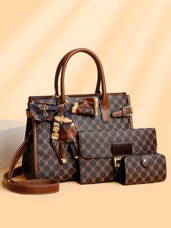 3pcs/Set Fashionable Large Capacity Floral Pattern Tote Bag With Random Scarf Design