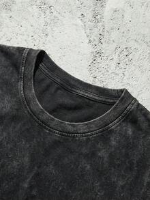 Unisex Streetwear, Men's Y2K Grunge Hellstars Slogan & Cracked Text Comet Star Graphic Double-Sided Print T-Shirt, Acid Washed Tee, Fire Face Profile Dark Aesthetic Oversized T Shirt, Graphic Tees Men, Camisetas Para Hombre, Ropa De Hombre, Playera De Hombre, Navidad - Black - View 6