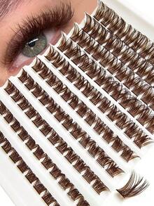 Asiteo 120 Clusters Brown D Curl DIY Cross Thin Soft Daily False Eyelash Clusters, Thin Band Natural Look & Thickened Reusable Individual False Eyelashes, Suitable For Home Daily Life, Dates, Parties Self-Use - D - View 1