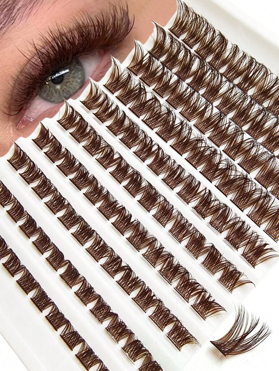 Asiteo 120 Clusters Brown D Curl DIY Cross Thin Soft Daily False Eyelash Clusters, Thin Band Natural Look & Thickened Reusable Individual False Eyelashes, Suitable For Home Daily Life, Dates, Parties Self-Use - D - View 1