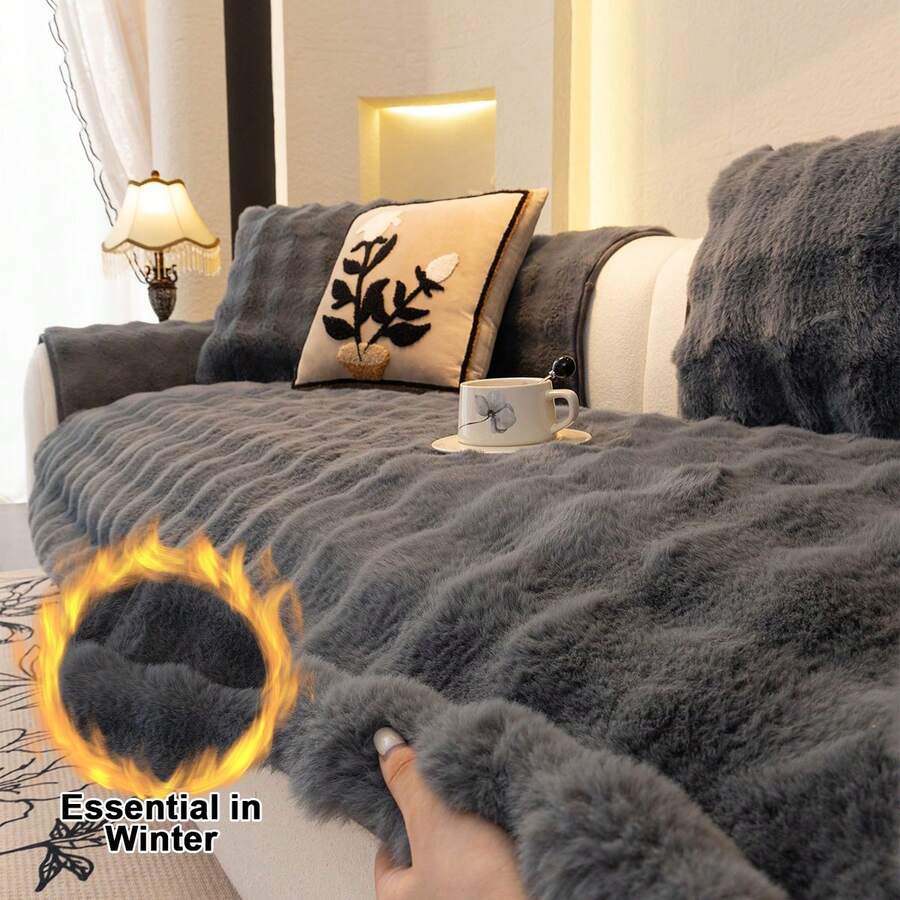 1PC Thick Plush Sofa Cover All-Season Non-Slip Sofa Cushion Slipcover Modern Minimalist Dust-Proof And Washable Cover  Pet-Friendly Protector Fits 1-2-3-4 Seat Sofa  For Room Bedroom Office - Màu xám đen - Xem 1
