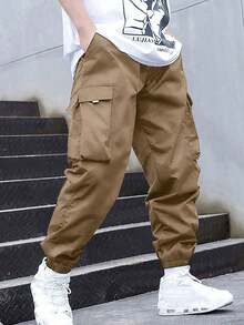 2pcs/Set Tween Boys' Stylish Minimalist Casual Cargo Pants - Multicolor - View 3