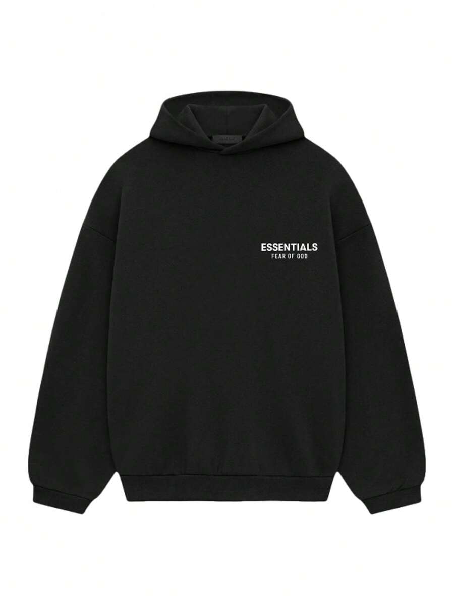 Essentials Autumn Winter Hoodie 'Dark Oatmeal' 'Black' Loose Drop Shoulder Hooded Women Sweatshirt, Vintage Flocking Craftsmanship Combined With Modern Men Breathable Technology, Warm Cotton Flocking, Loose Urban Functional Wear, High-End Cotton For Urban Street Style, Loose Silhouette Gender-Neutral Design, Mixed-Color Cotton For Low-Profile, Preferred Choice For Cafes And Hiking.Fall Halloween Sweater 13-05-FW24 - 黑色 - 查看 1