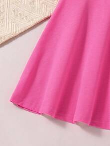 Tween Girl Polo Collar Half-Placket Cartoon Print Dress - Hot Pink - View 6