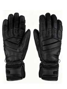 Guanti da sci in vera pelle nera, traspiranti, antiscivolo, con fodera termica, caldi, adatti per attività all'aperto come sci, alpinismo, ciclismo e protezione - nero - Visualizzare 8