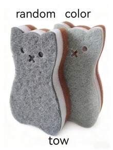 可爱猫咪造型厨房海绵套装 - 加厚耐用洗碗清洁工具，带金属挂钩可悬挂锅具、餐具，不刮伤表面，多功能重型厨房清洁海绵 - 2/4/6/8 件装，4 种颜色组合，3 层设计 - 彩色 - 查看 15