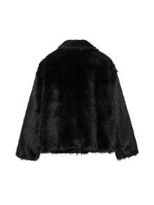 2026 Winter Women's New Vintage Solid Color Faux Fur Cardigan Jacket Elegant Street Style - Black - View 7