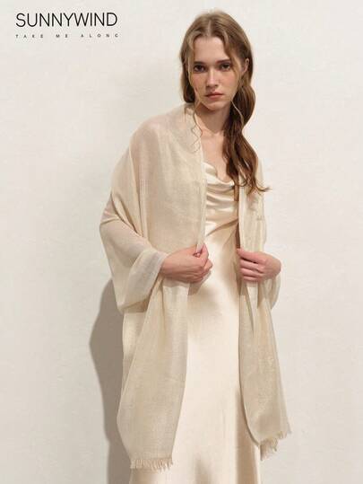 1条女士纯色涤纶优雅金线围巾，适合派对佩戴